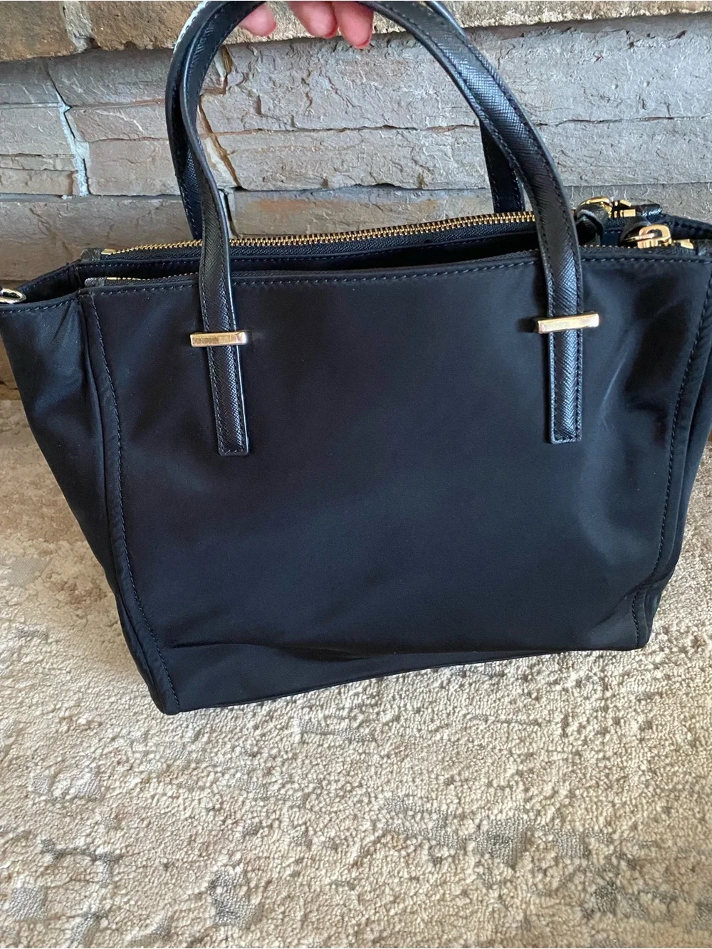 kate spade New York Wilson Road Alyse Satchel Black Tote Bag Nylon Purse Handbag